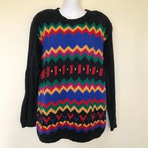 Cricket Lane NWT Hand Knit Colorful Stripe Cotton Pullover Sweater Vintage 90s